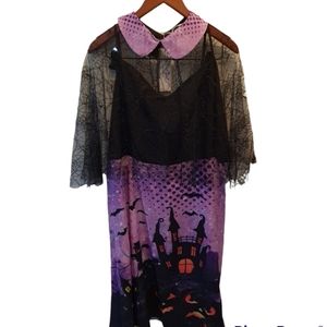 NEW Womens Plus Size Halloween Dress Spider Shawl Pumpkins Haunted House Size 4X